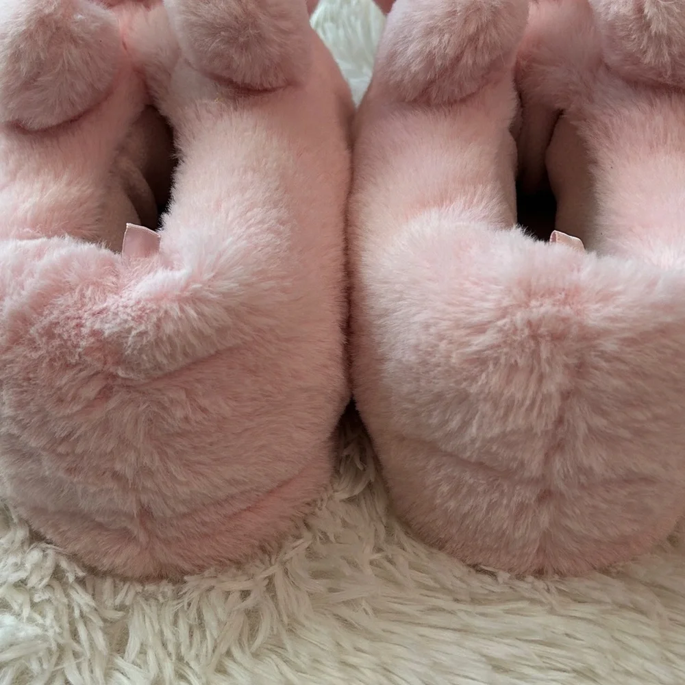 Old Navy Faux-Fur Pink Teddy Bear Critter Soft Plush Slippers for Girls XL (3-4)